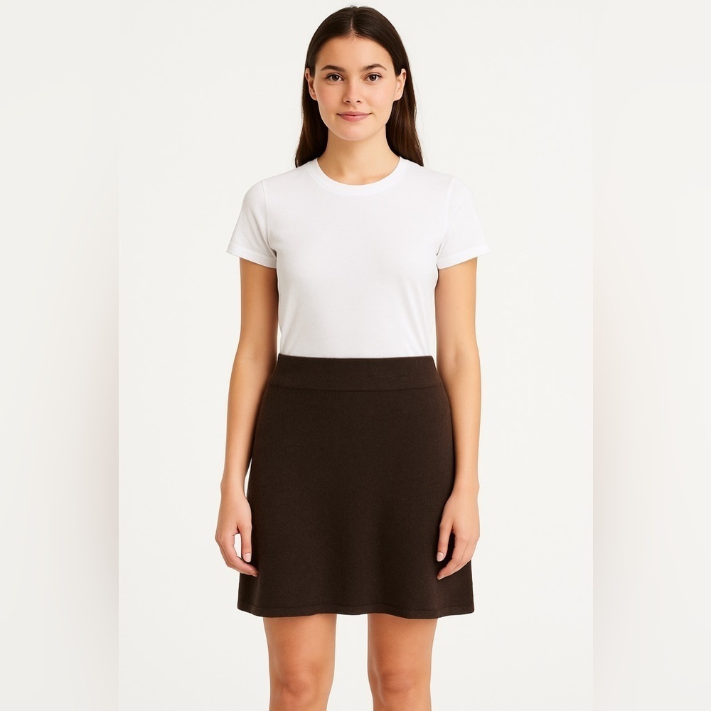 White + Warren 100% Cashmere A-Line Skirt Truffle Heather NWT Size M $198 Retail - Picture 1 of 13